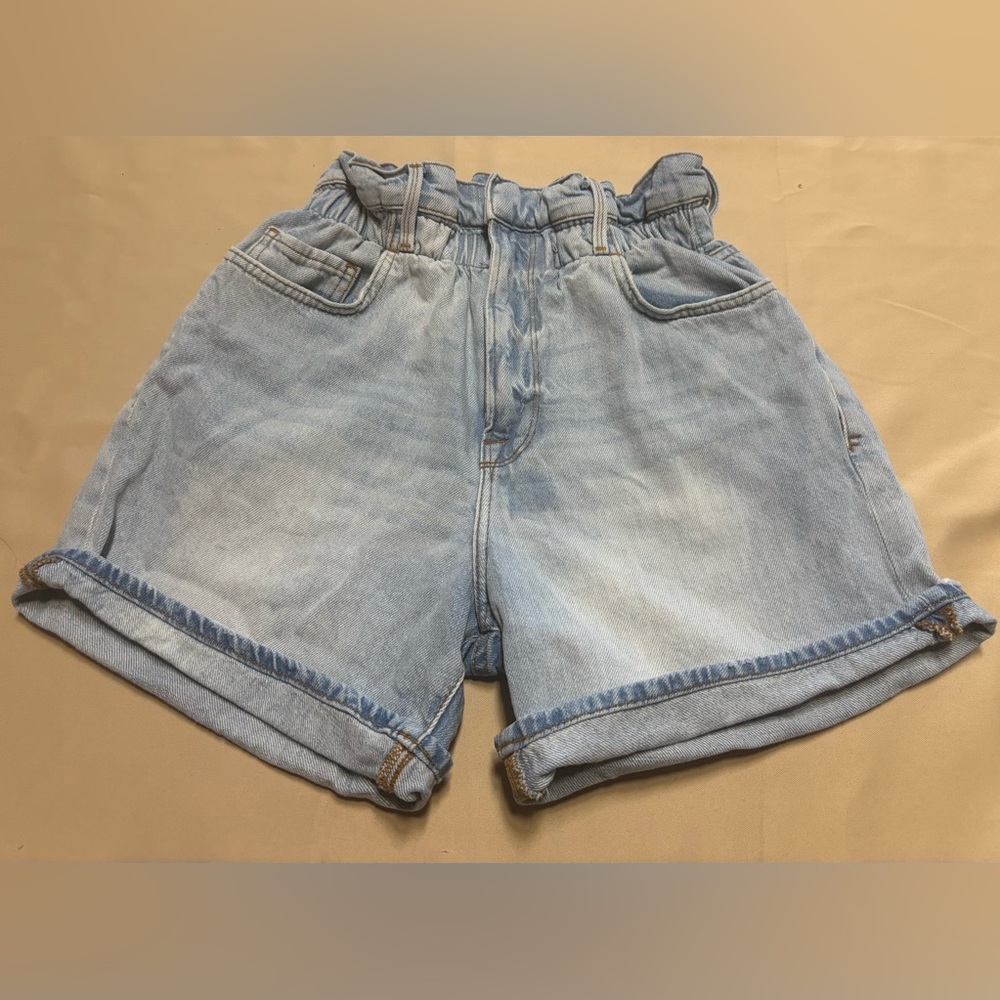 FRAME PaperBag Women Elastic Waist Blue Jean Denim Shorts Size XS/TP Light Wash